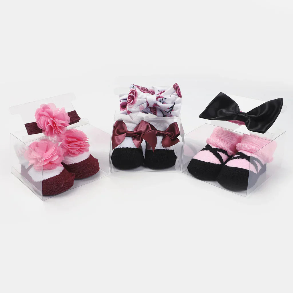 BABY GIRL SOCKS & HEADBAND PACK OF 3 GIFT SET