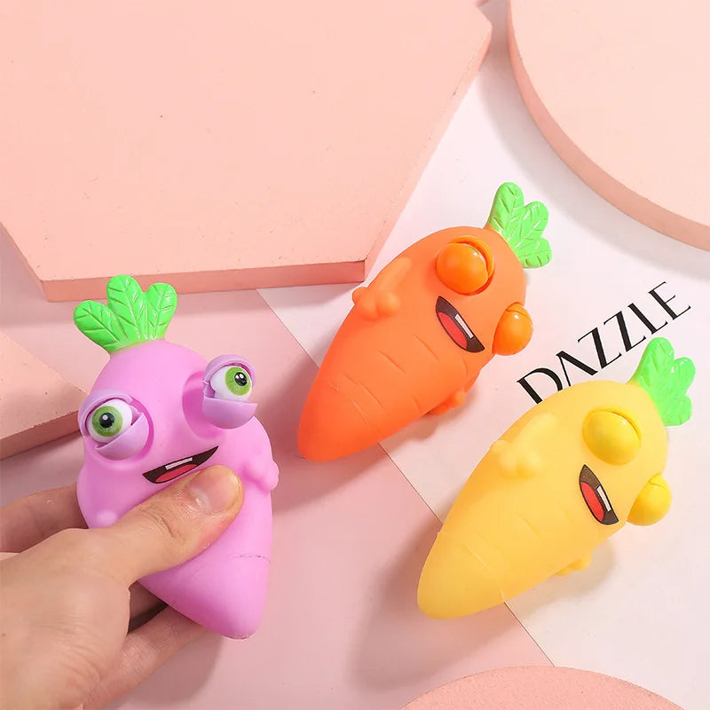 "Creative Cute Fruit Carrots: Silicon Eye-Popping Squeeze Toys for Kids - Stress-Relief Decompression and Explosive Fun"