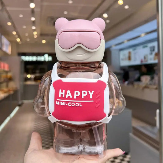 800ML Bear Cartoon Sippy Cup - Crossbody with Locking Lid