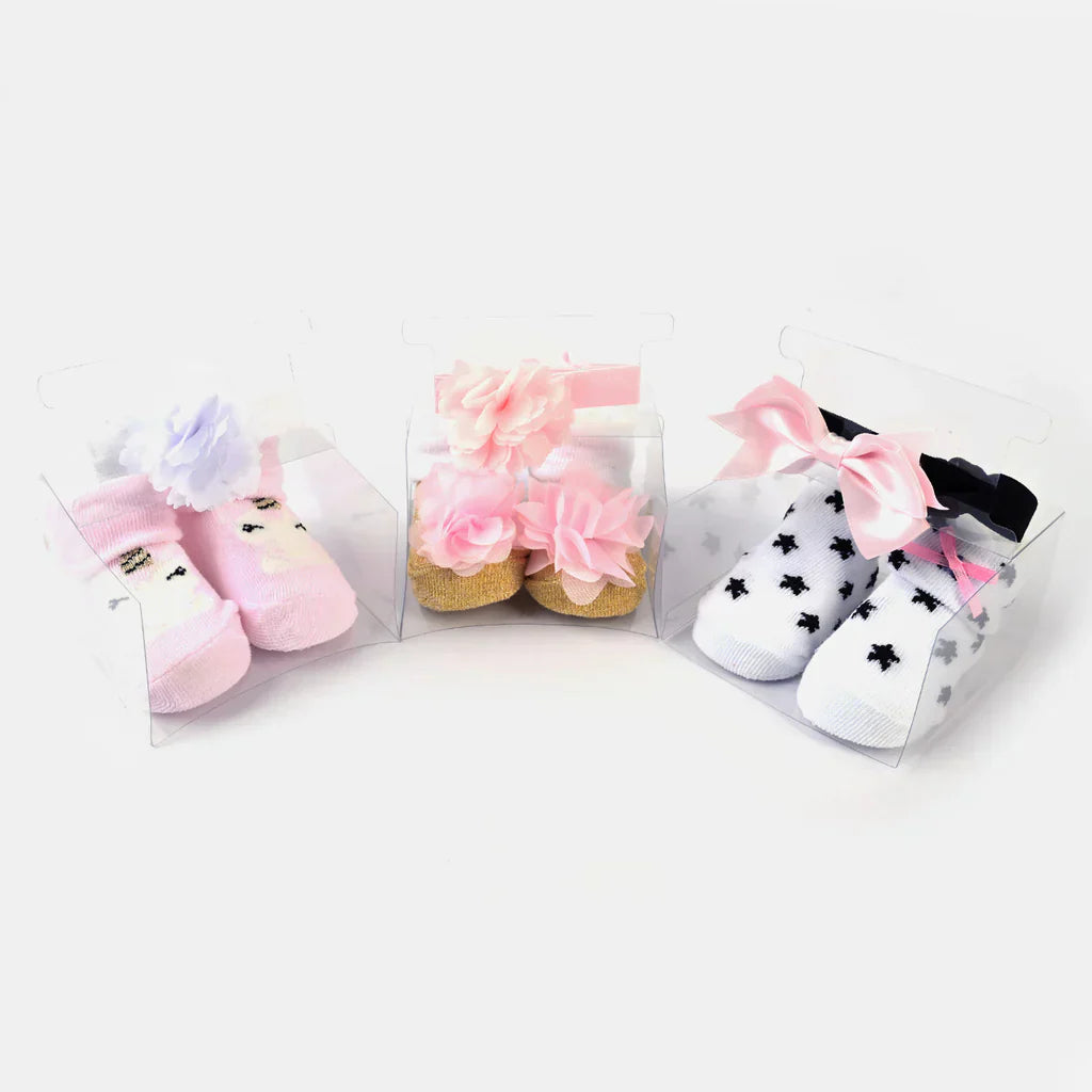 BABY GIRL SOCKS & HEADBAND PACK OF 3 GIFT SET