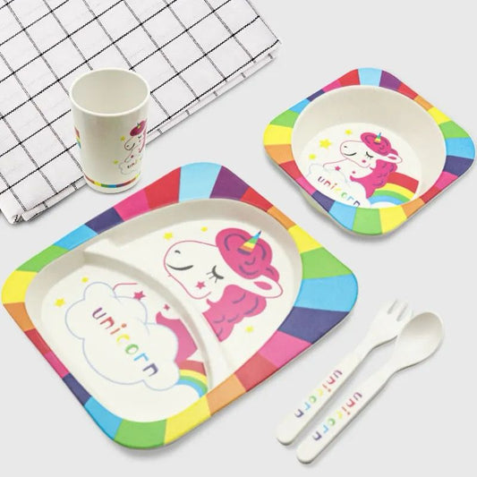 KIDS 5IN1 BAMBOO FIBRE TABLEWARE SET-UNICORN