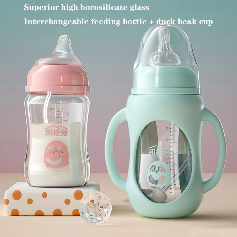 Glass milk bottle, double purpose baby bottle