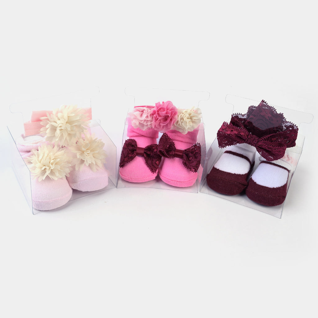 BABY GIRL SOCKS & HEADBAND PACK OF 3 GIFT SET