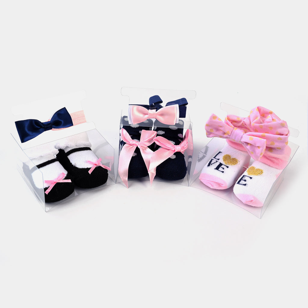 BABY GIRL SOCKS & HEADBAND PACK OF 3 GIFT SET