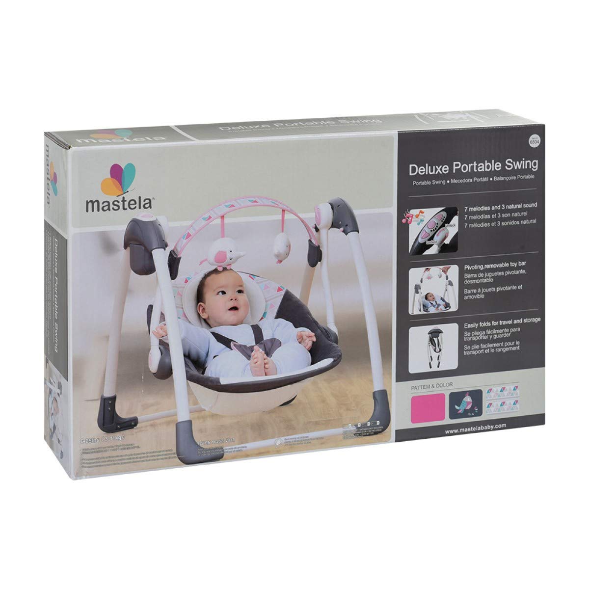 MASTELA DELUXE PORTABLE SWING GREY & PINK