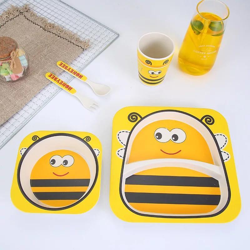 KIDS 5IN1 BAMBOO FIBRE TABLEWARE SET-BEE