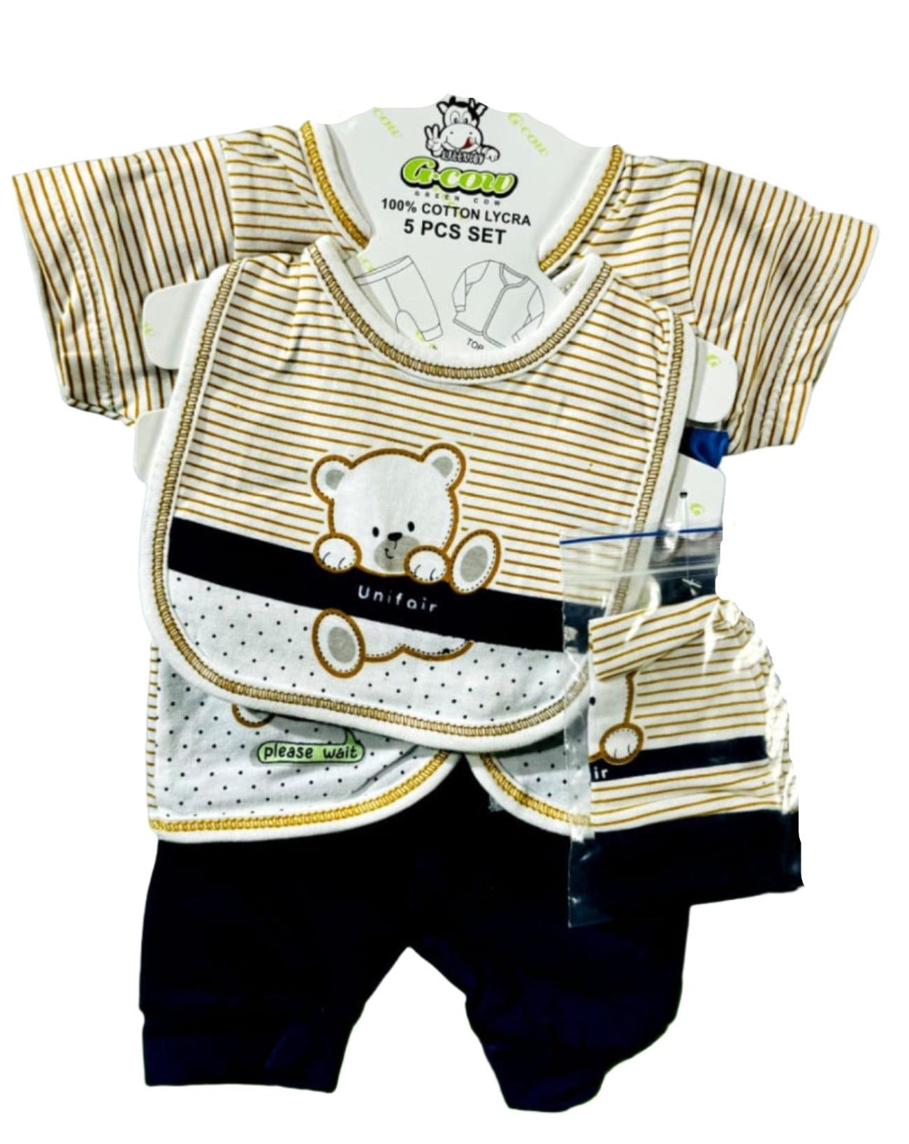 Baba Essentials Set: 1 Pajama, 1 Top, 1 Shawl, 1 Bib, and 1 Cap - 5 Piece Gift Set for 0 to 3 Months