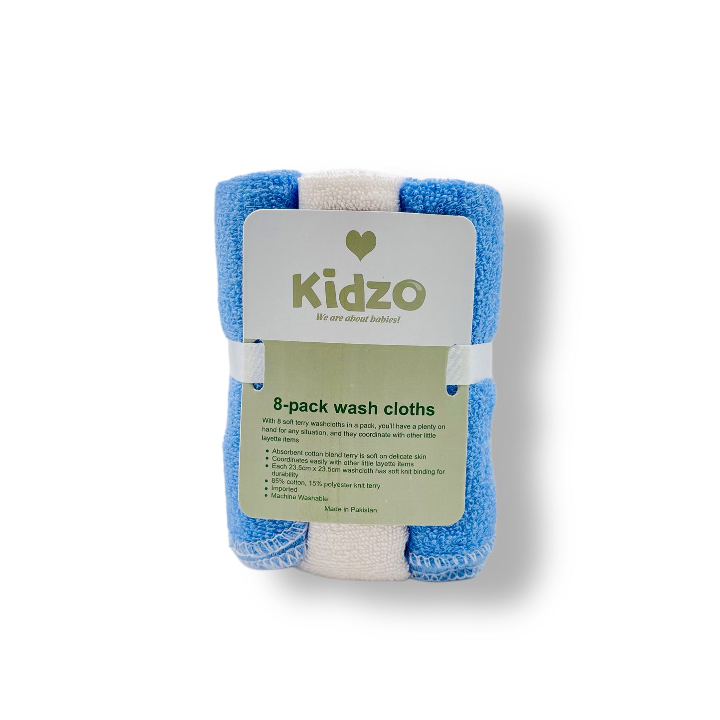 KIDZO Blue And White 8 Piece Wash Cloths